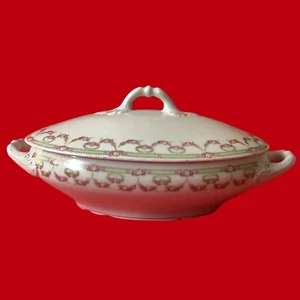 ANTIQUE SCHWARZBURG COVERED DISH PORCELAIN FLORAL SWAG 12” - Picture 1 of 22