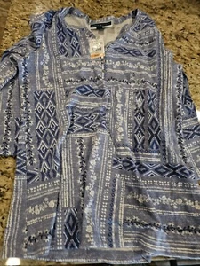 Karen Scott Small INdigo Kurzarm Bluse - Bild 1 von 3