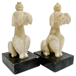 Mid-Century Alabaster Poodle Bookends Made in Italy for Bullock's 6"H - Picture 1 of 9