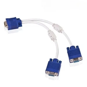 SVGA VGA SPLITTER MALE TO 2 TWO DUAL FEMALE Y MONITOR PC TFT 15 PIN LEAD CABLE - Picture 1 of 1