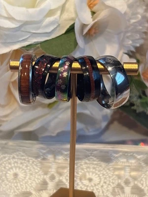 5 Wedding Bands for Men: Set  Rings  Sizes 7-13 Wood Resin Masonic Symbol Silver - Image 1 of 3