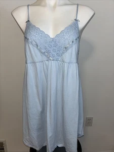 Victoria’s Secret Blue Cotton Eyelet Lace Babydoll Chemise Nightgown Medium Y2K - Picture 1 of 10