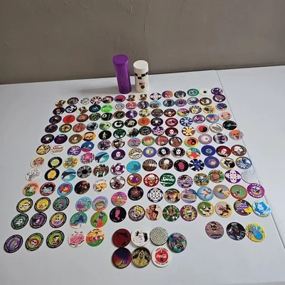 Vintage Pogs Milk Caps Lot Mixed Lot Of 169 W/ Slammers & Containers 90's - Image 1 of 4