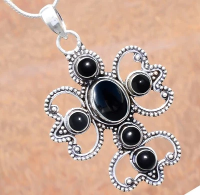 Gemma naturale onice nera in argento sterling 925 croce regalo compleanno... - Immagine 1 di 4