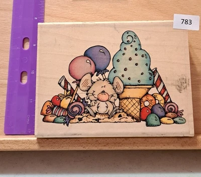 783 Whipper Snapper Mouse Sweets AY836 Red Rubber Wood Block Mounted Stamp - Image 1 of 2