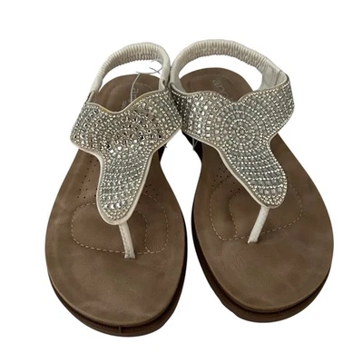 NEW Annie Comfort Sandals Size 5 1/2 Women’s White Rhinestone Thong Toe Sandals — 第 1/4 张图片