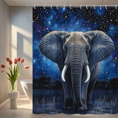 Starry Night Elephant Shower Curtain Safari Animal Galaxy Decor for Bathroom - Image 1 of 4