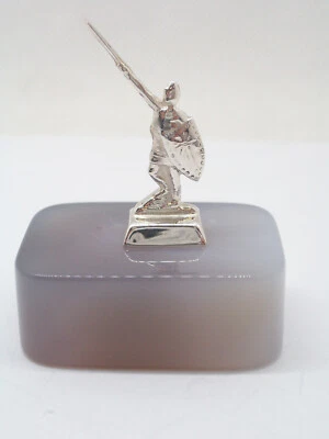 Alberto Da Giussano in ARGENTO 925 su Agata Grigia - statuetta su Pietra Dura - - Immagine 1 di 4