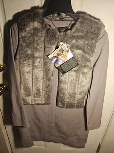 IMAN gray Platinum Luxe Coat & Faux Fur Vest 2 PC Set medium NEW WIth tags - Picture 1 of 6
