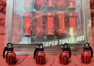Muteki RED SR48 Tuner Lugs Kit Extended 12X1.5 Lug Nuts Valve Stem Grenade Caps - Picture 1 of 5