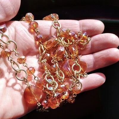 JOAN RIVERS Flapper Faceted Glass Crystal Beaded Pink Iridescent Necklace 57" - Изображение 1 из 4