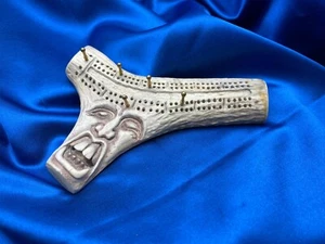 Vintage Custom Hand Carved Antler Shed Cribbage Board "THE BLUES SINGER" - Picture 1 of 6