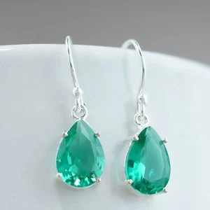 19.60 Ct Natural Green Sapphire 925 Sterling Silver Earring Pair Loose Gemstone - Picture 1 of 4