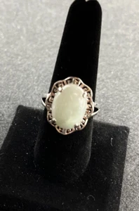 Vintage Jade & Sterling Silver Cocktail Ring Size 9 Victorian Statement Chunky - Picture 1 of 20