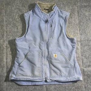 Carhartt Vest Womens Large Blue Canvas Sherpa Lined Hiking Gorpcore Workwear - Picture 1 of 9