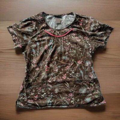 Cherokee Scrub Top Women’s Size Medium Brown With Floral Pattern - Image 1 of 4
