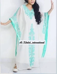 Stylish Kids Long Gown Dress White Moroccan New Wedding Kaftan Maxi  Georgette - Picture 1 of 3