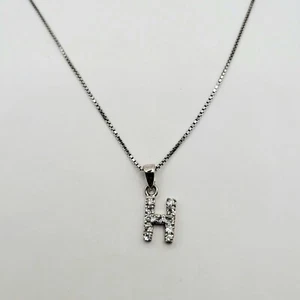 Sterling Silver Letter H Pendant Chain Necklace. Length 39cm. Hallmarked 925 - Picture 1 of 8
