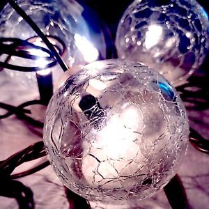 Outdoor String Lights Globes Christmas Ornament Blown Crackle Glass 9' Lot of 2
