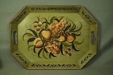 large vintage  Metal Serving tray Hand Painted fruit. 18" by 13 1/2" handles
