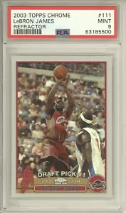LEBRON JAMES 2003 04 TOPPS CHROME #111 RC ROOKIE REFRACTOR PSA 9 CAVALIERS