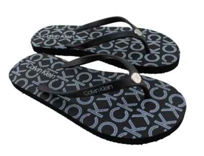 CALVIN KLEIN Sarissa Size 6 Black / White with CK Metal Logo Women's Flip Flops - Image 1 of 4