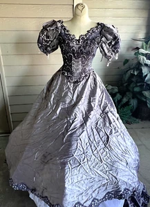 Gray Gothic Dead Wedding Gown Corpse Bride Short Puff Sleeve Zombie Vampire Sm - Picture 1 of 9