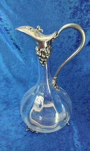 Schwere Weinkaraffe aus Glas mit handgem. Zinnmontur, gepunzt, signiert - Bild 1 von 6