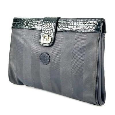 Authentic FENDI Pecan Second Bag Clutch Canvas Leather Black - Image 1 of 4