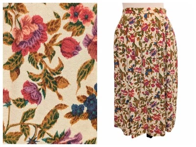 Falda Cottagecore Susan Bristol Mujer De Colección Talla 10 Crema Primavera Floral Lana Rayón Foto 1 de 4