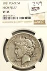 1921 Peace Silver Dollar High Relief Ngc Vf-35 #6-013