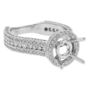 18K White Gold Diamond Round Semi Mount Engagement Ring Halo Natural Certified - Picture 1 of 3