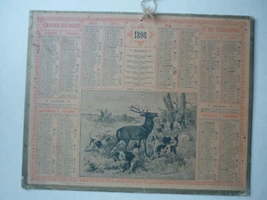 CALENDRIER / ALMANACH DES POSTES 1898 / CERF AUX ABOIS / 26,5 x 21 CM - Imagen 1 de 3