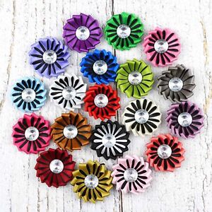 Wholesale 15/300 2" Round Satin Ribbon Flowers Bows w/Crystal Sewing Appliques