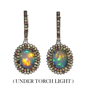 925 Sterling Silver Earrings Oval Fire Opal 10x8mm Sapphire Gemstone Jewelry - Picture 1 of 9