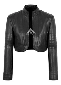 Woman’s Elegant Look Real Leather Cropped Shrug Bolero Slim-Fit Jacket Ashley - Picture 1 of 9