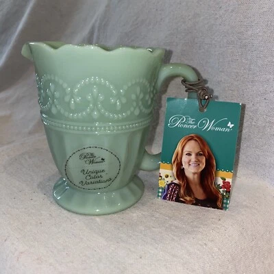 Pioneer Woman Timeless Beauty Jade Color Creamer Pitcher Vintage Style - Image 1 of 4