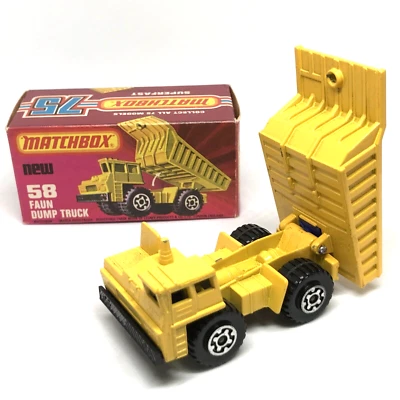 Camión de volteo Lesney Matchbox Superfast Faun #58 1976 amarillo hecho en Inglaterra con caja Foto 1 de 4