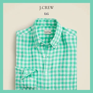 NWT - J. Crew Men's Baird McNutt Long Sleeve Irish Linen Shirt Gingham Aqua Sz L - Picture 1 of 4