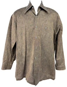 ETON OF SWEDEN Mens Shirt M Brown/Multicolor Button Topstitched Long Sleeves - Picture 1 of 12