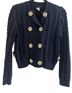 J. Crew Size Medium Heavy Double Breasted Cable Knit Sweater Navy Blue Nautical - Picture 1 of 10