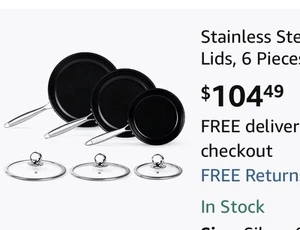 Stainless Steel Frying Pan Set with Lids, 6 Pieces Titanium Ceramic Frying Pans - Picture 1 of 7