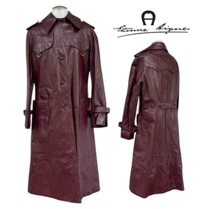 Vintage 70s ETIENNE AIGNER Womens 14 Long Leather Trench Coat Single Breasted - Picture 1 of 24
