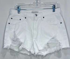 Abercrombie & Fitch White Denim Shorts Distressed Frayed Hem Casual Size 28 - Picture 1 of 3