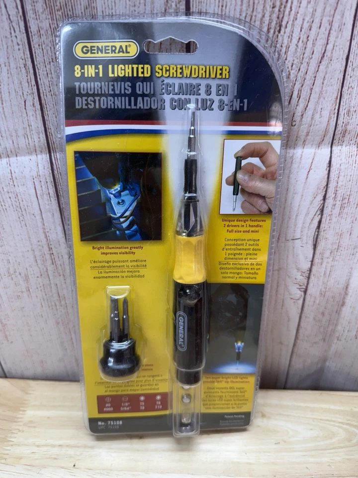 General Tools: 8-in-1 Lighted Precision Screwdriver With 3 Batteries NOS Sealed - Image 1 of 4