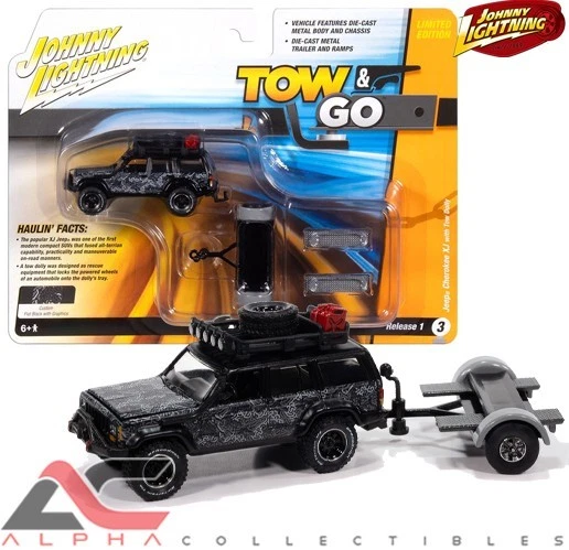 JOHNNY LIGHTNING JLBT022 1:64 JEEP CHEROKEE XJ W/ TOW DOLLY (TOW-N-GO) - Image 1 of 3
