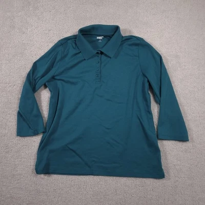 Camisa Polo Lands' End Para Mujer Mediana Verde azulado Manga 3/4 Botón Tapeta Tejido Informal Foto 1 de 4