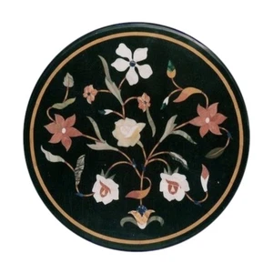 18" Black Marble Coffee Table Top Inlay Handmade Work Home Decor Gift - Picture 1 of 9