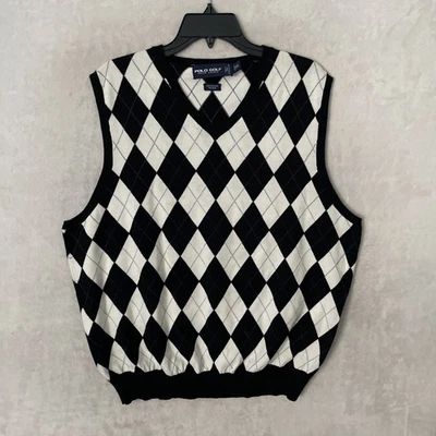 Polo Ralph Lauren Golf Mens Sweater Vest Black White Diamond XL Cotton Silk - Image 1 of 4