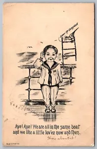 We are all in the same boat, like a little love'n 1913 T.P. & Co Postcard Sailor - Picture 1 of 2